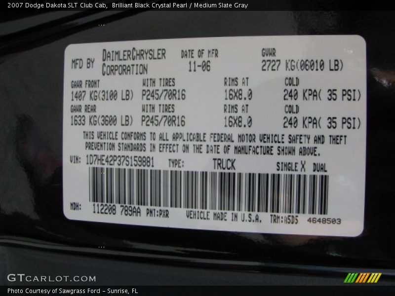 Brilliant Black Crystal Pearl / Medium Slate Gray 2007 Dodge Dakota SLT Club Cab