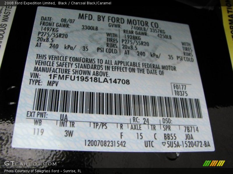 2008 Expedition Limited Black Color Code UA