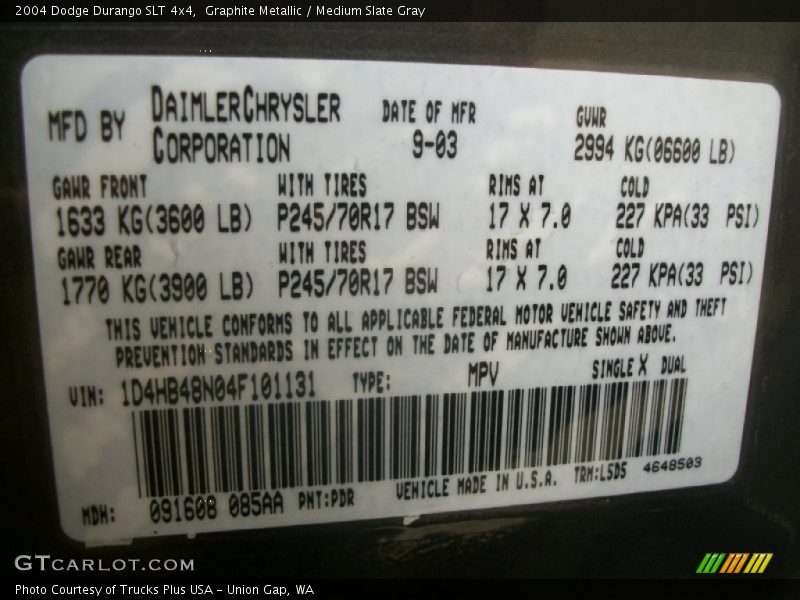 Graphite Metallic / Medium Slate Gray 2004 Dodge Durango SLT 4x4