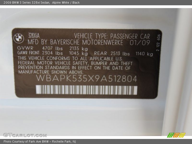Alpine White / Black 2009 BMW 3 Series 328xi Sedan