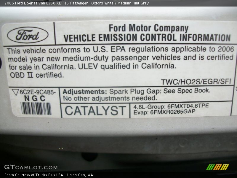 Info Tag of 2006 E Series Van E350 XLT 15 Passenger