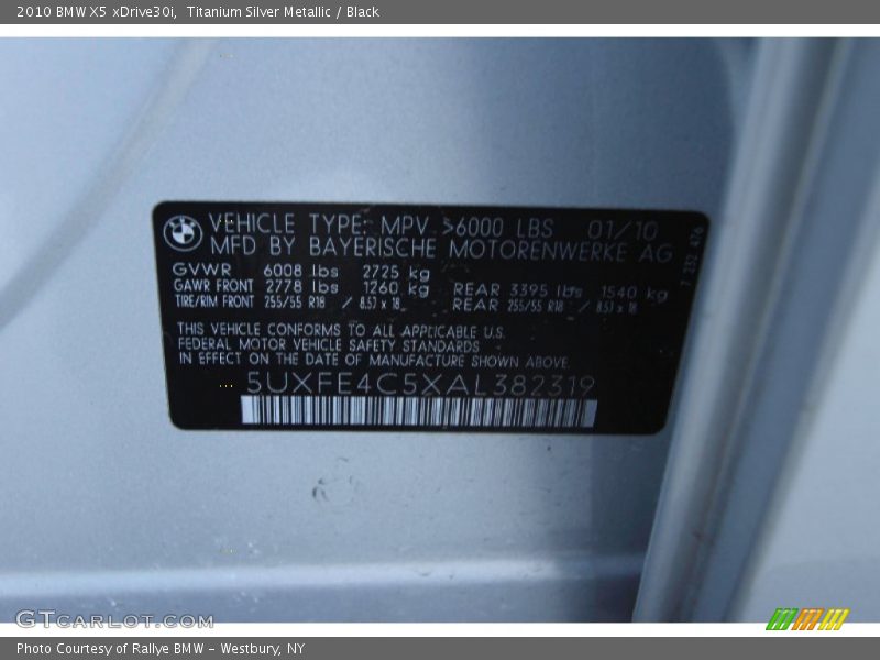 Titanium Silver Metallic / Black 2010 BMW X5 xDrive30i
