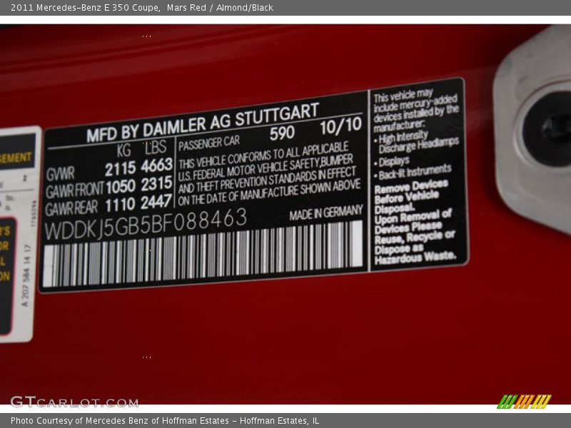 2011 E 350 Coupe Mars Red Color Code 590