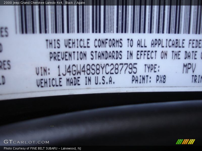 Black / Agate 2000 Jeep Grand Cherokee Laredo 4x4