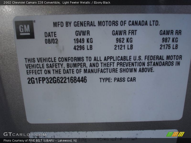 Light Pewter Metallic / Ebony Black 2002 Chevrolet Camaro Z28 Convertible