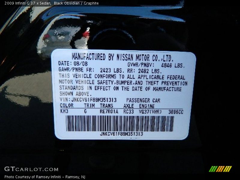 Black Obsidian / Graphite 2009 Infiniti G 37 x Sedan