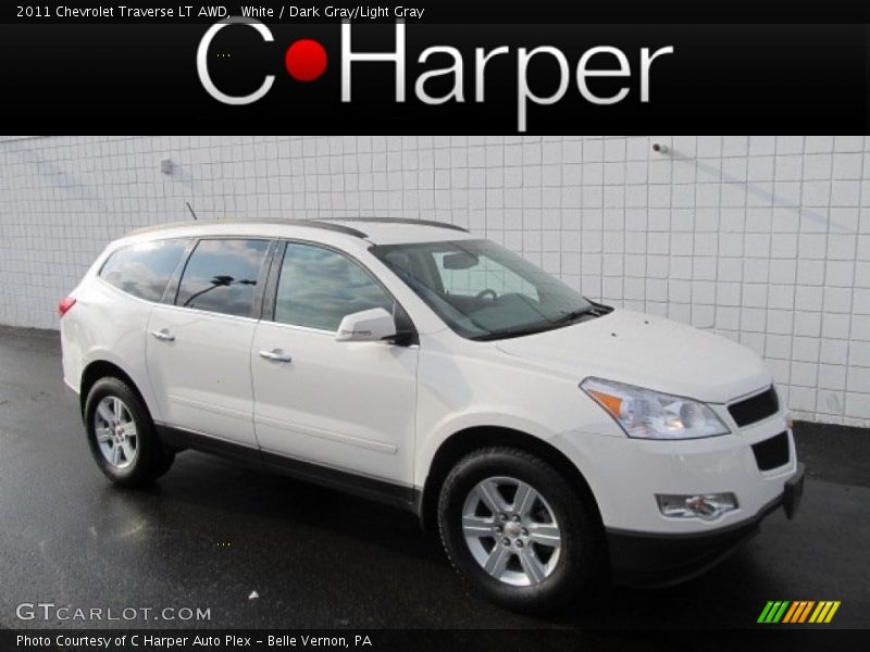 White / Dark Gray/Light Gray 2011 Chevrolet Traverse LT AWD