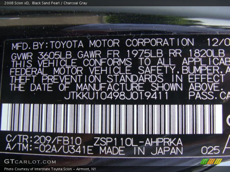 2008 xD  Black Sand Pearl Color Code 209