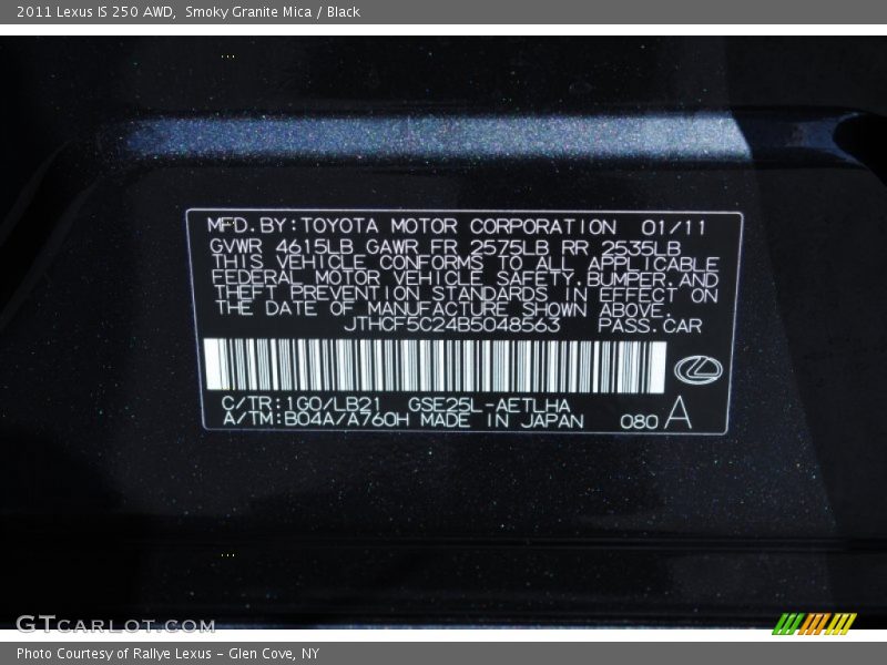 2011 IS 250 AWD Smoky Granite Mica Color Code 1G0