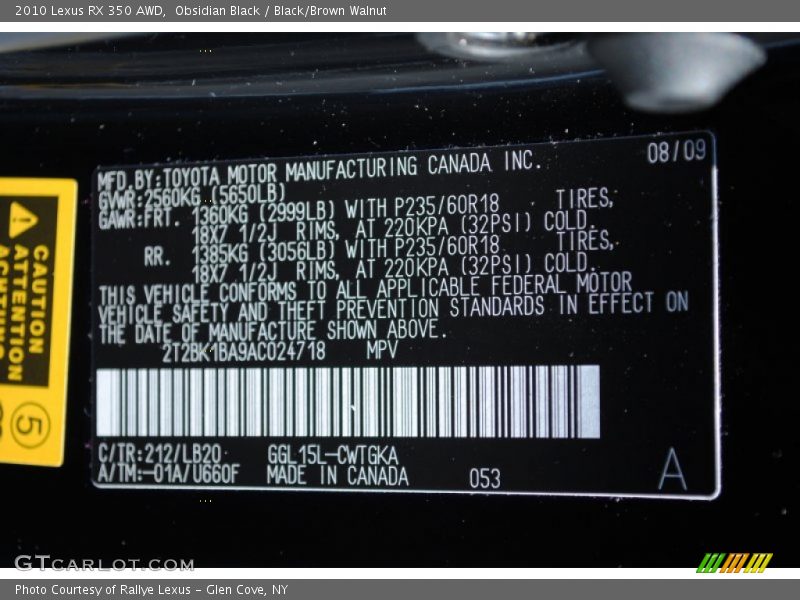 Obsidian Black / Black/Brown Walnut 2010 Lexus RX 350 AWD
