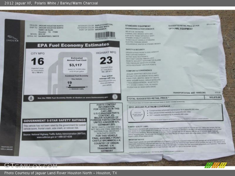  2012 XF  Window Sticker