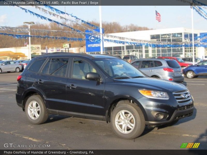 Pacific Blue Pearl / Beige 2012 Hyundai Santa Fe GLS V6 AWD