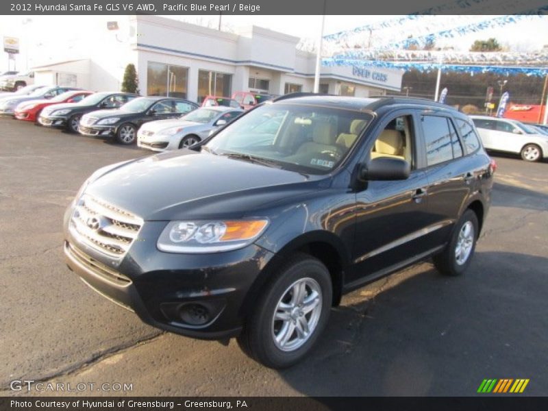 Pacific Blue Pearl / Beige 2012 Hyundai Santa Fe GLS V6 AWD