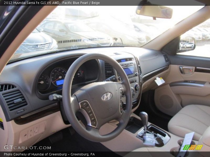 Pacific Blue Pearl / Beige 2012 Hyundai Santa Fe GLS V6 AWD
