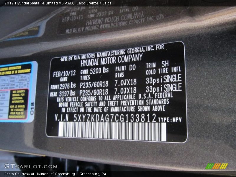 Cabo Bronze / Beige 2012 Hyundai Santa Fe Limited V6 AWD