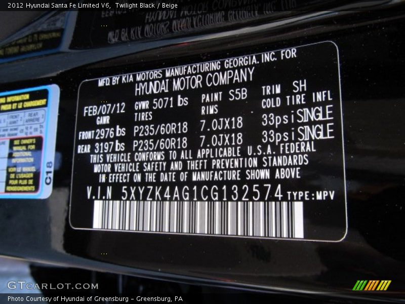 S5B - 2012 Hyundai Santa Fe Limited V6