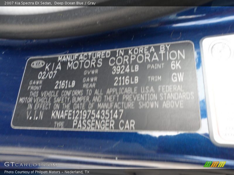 2007 Spectra EX Sedan Deep Ocean Blue Color Code 6K