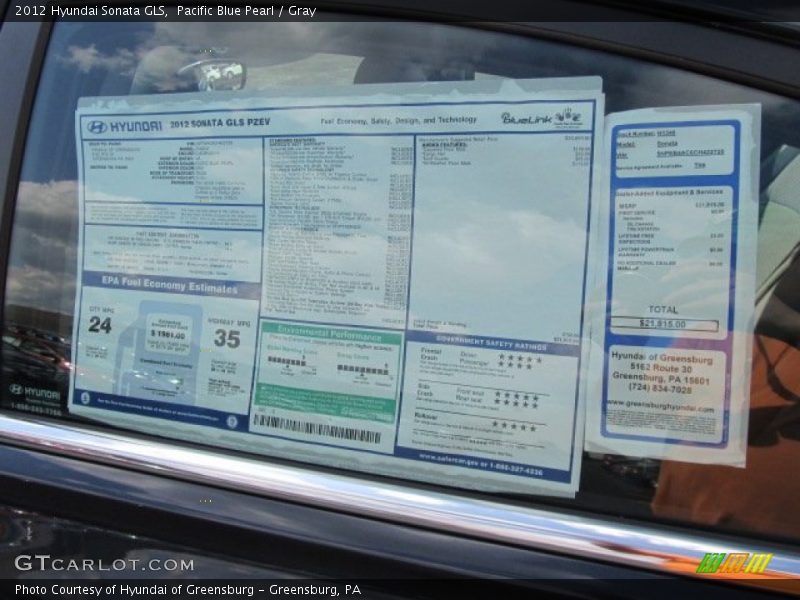 Pacific Blue Pearl / Gray 2012 Hyundai Sonata GLS