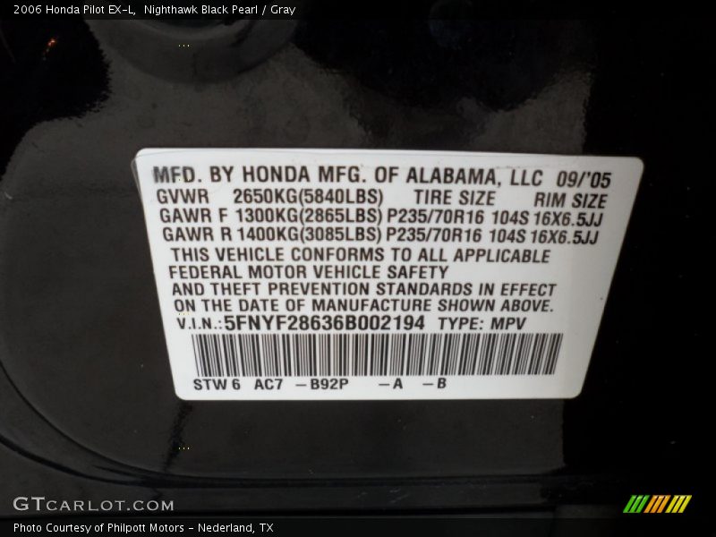 Nighthawk Black Pearl / Gray 2006 Honda Pilot EX-L