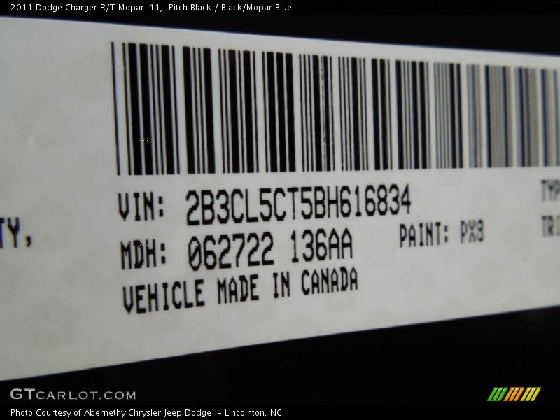 Pitch Black / Black/Mopar Blue 2011 Dodge Charger R/T Mopar '11