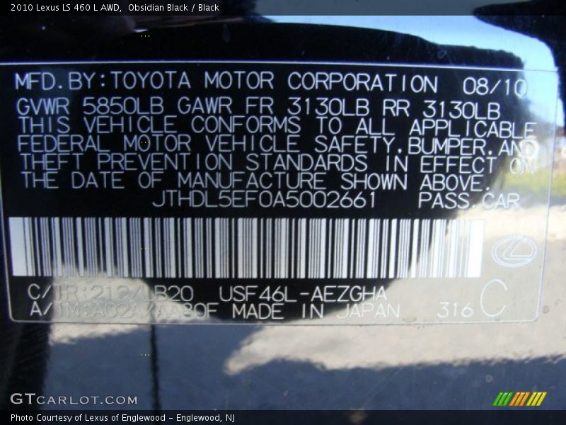 Obsidian Black / Black 2010 Lexus LS 460 L AWD