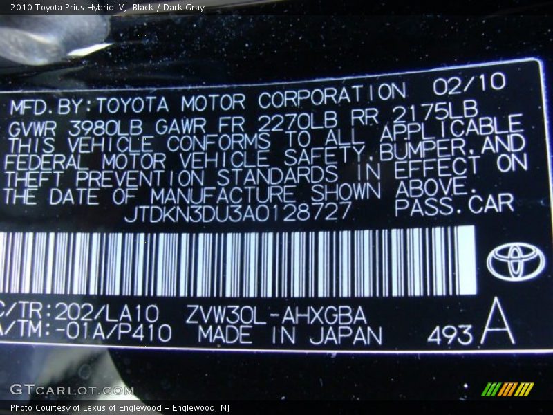 Black / Dark Gray 2010 Toyota Prius Hybrid IV
