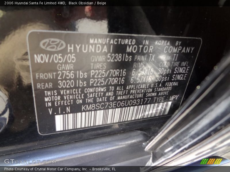 Black Obsidian / Beige 2006 Hyundai Santa Fe Limited 4WD