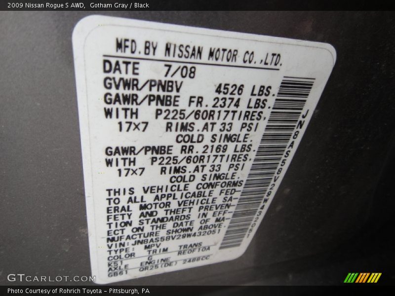 Gotham Gray / Black 2009 Nissan Rogue S AWD