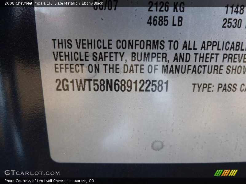 Slate Metallic / Ebony Black 2008 Chevrolet Impala LT