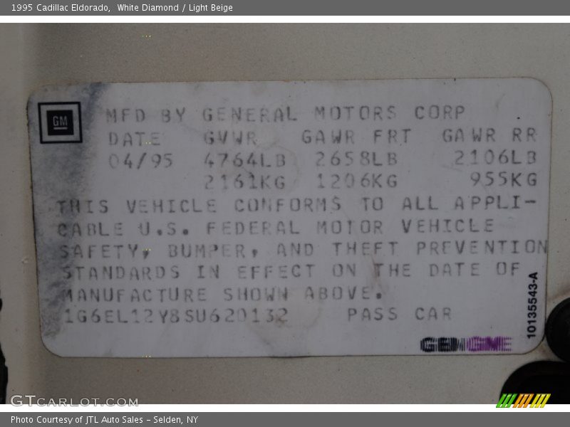 White Diamond / Light Beige 1995 Cadillac Eldorado