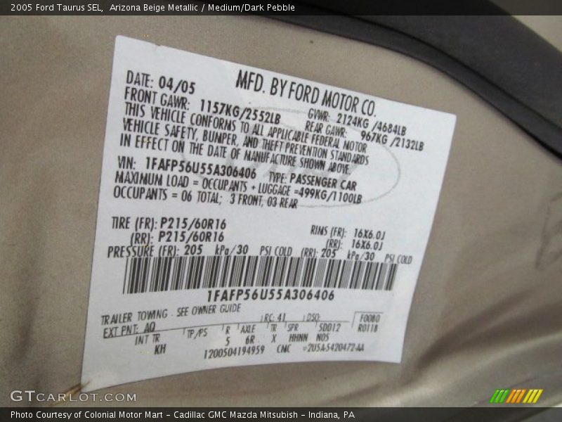 Arizona Beige Metallic / Medium/Dark Pebble 2005 Ford Taurus SEL