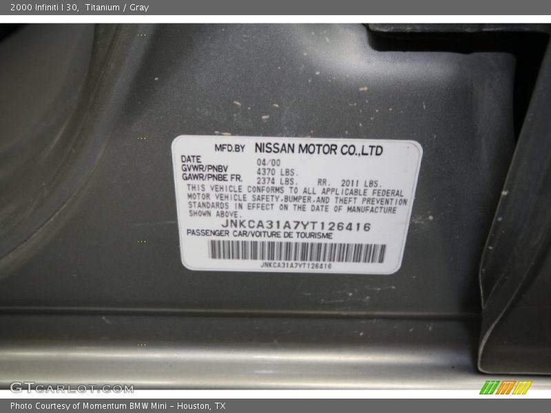 Titanium / Gray 2000 Infiniti I 30