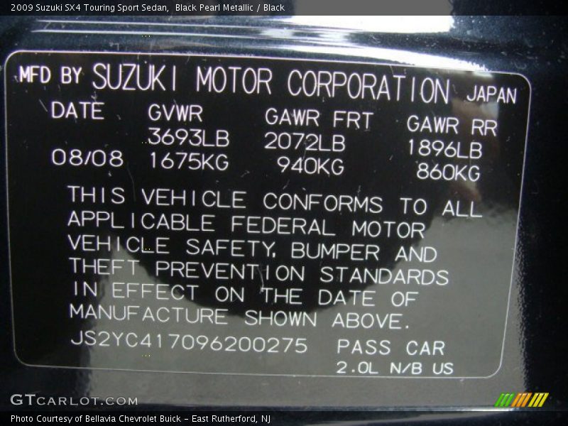 Black Pearl Metallic / Black 2009 Suzuki SX4 Touring Sport Sedan