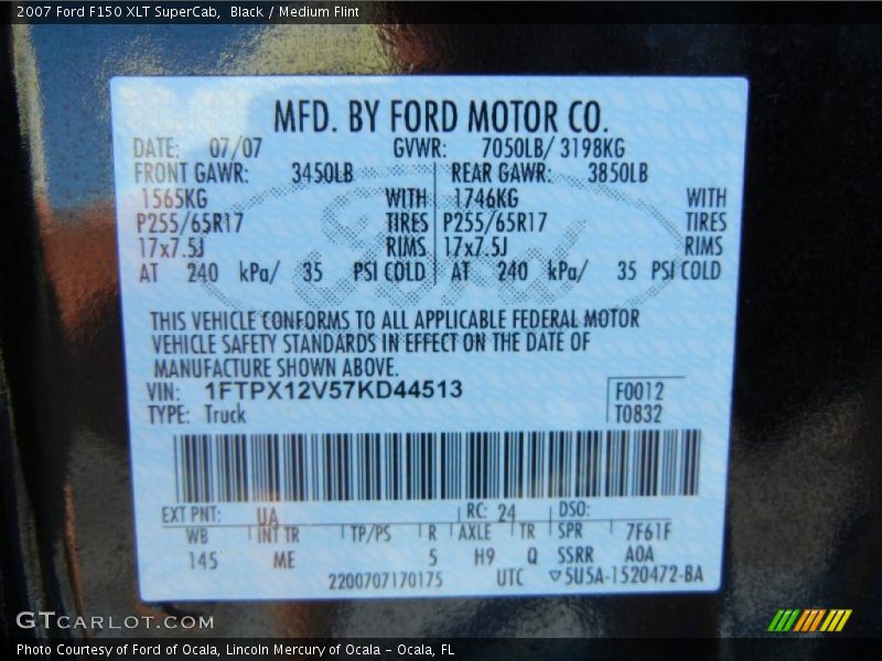 2007 F150 XLT SuperCab Black Color Code UA
