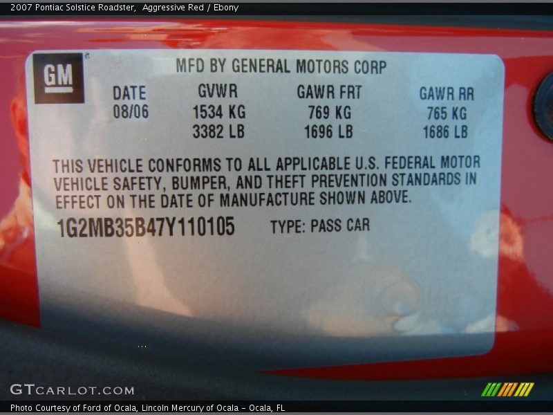 Aggressive Red / Ebony 2007 Pontiac Solstice Roadster