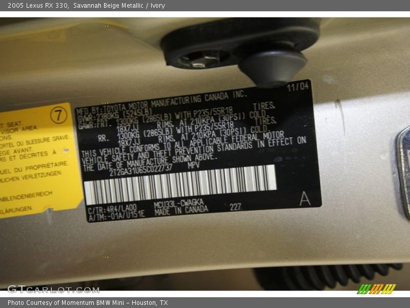 Savannah Beige Metallic / Ivory 2005 Lexus RX 330
