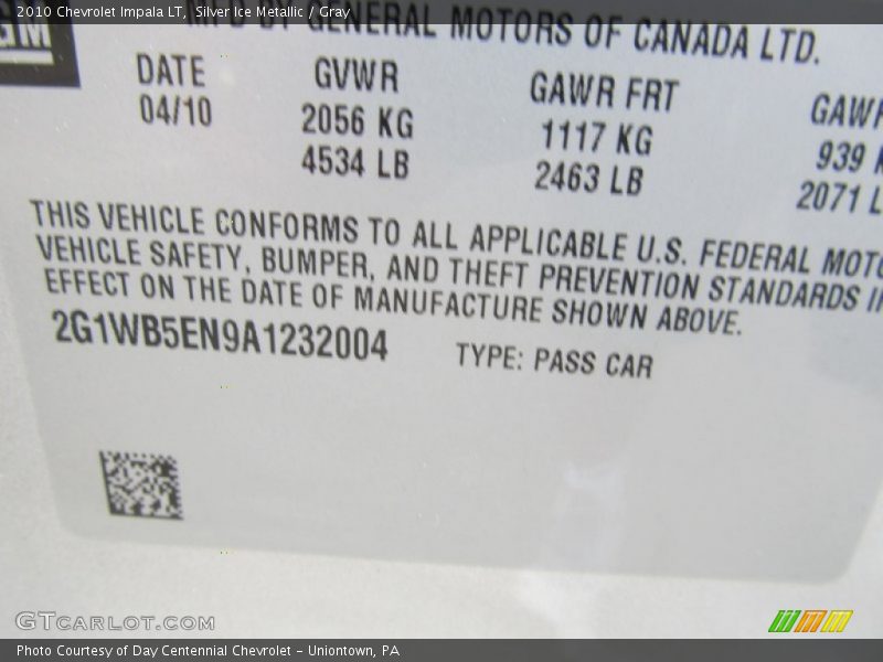 Silver Ice Metallic / Gray 2010 Chevrolet Impala LT