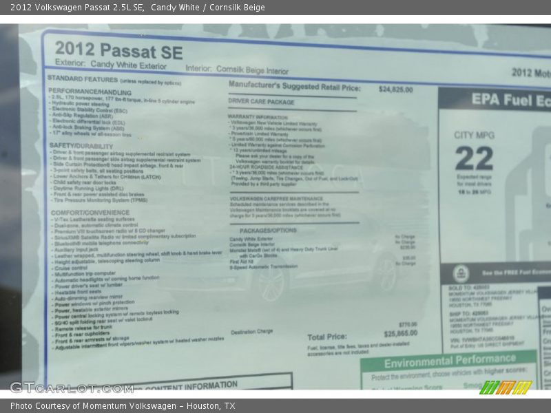 Candy White / Cornsilk Beige 2012 Volkswagen Passat 2.5L SE