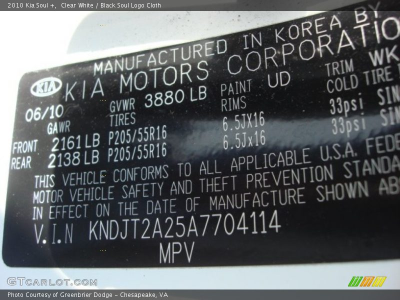 2010 Soul + Clear White Color Code UD