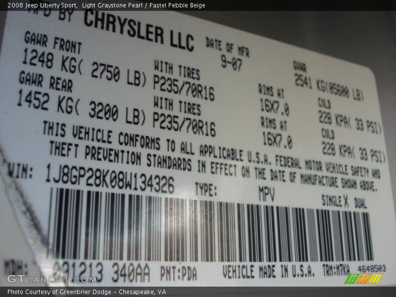 Light Graystone Pearl / Pastel Pebble Beige 2008 Jeep Liberty Sport