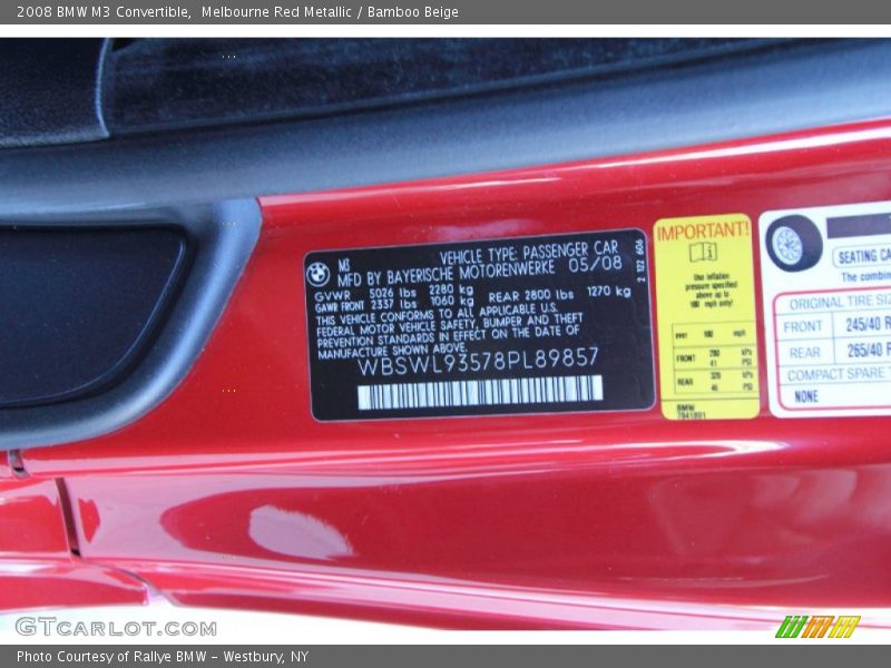 Melbourne Red Metallic / Bamboo Beige 2008 BMW M3 Convertible