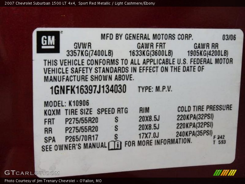 Sport Red Metallic / Light Cashmere/Ebony 2007 Chevrolet Suburban 1500 LT 4x4