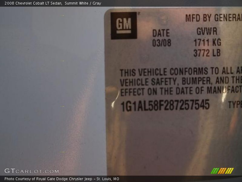 Summit White / Gray 2008 Chevrolet Cobalt LT Sedan