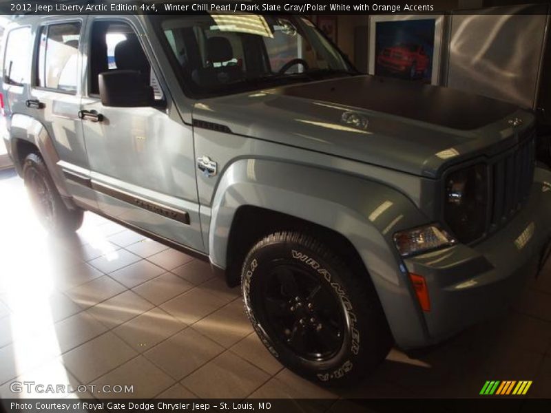 Winter Chill Pearl / Dark Slate Gray/Polar White with Orange Accents 2012 Jeep Liberty Arctic Edition 4x4