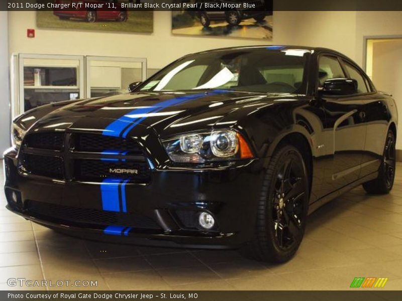 Brilliant Black Crystal Pearl / Black/Mopar Blue 2011 Dodge Charger R/T Mopar '11