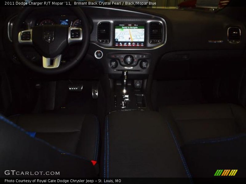 Brilliant Black Crystal Pearl / Black/Mopar Blue 2011 Dodge Charger R/T Mopar '11
