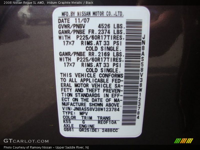 2008 Rogue SL AWD Iridium Graphite Metallic Color Code K55