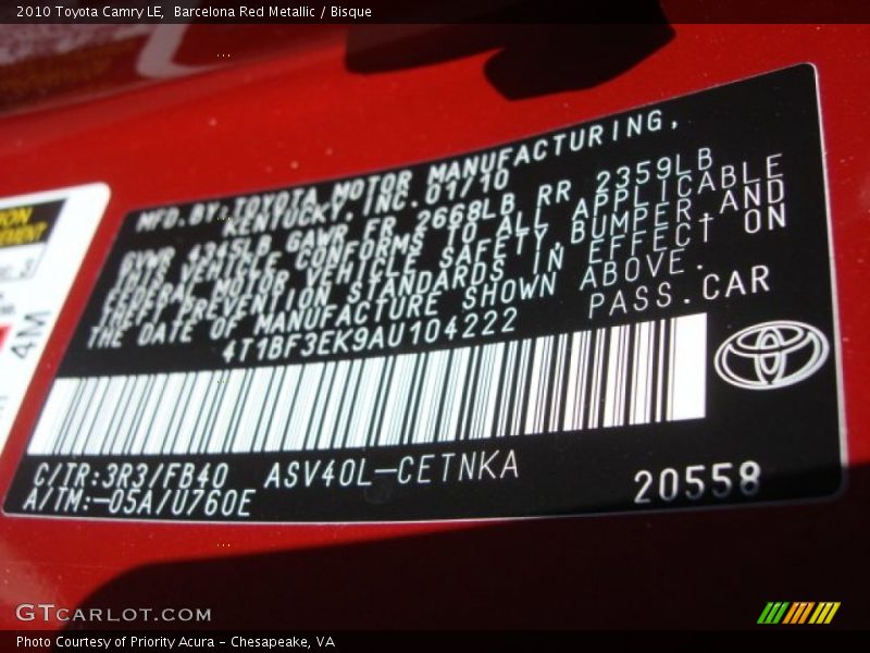 Barcelona Red Metallic / Bisque 2010 Toyota Camry LE
