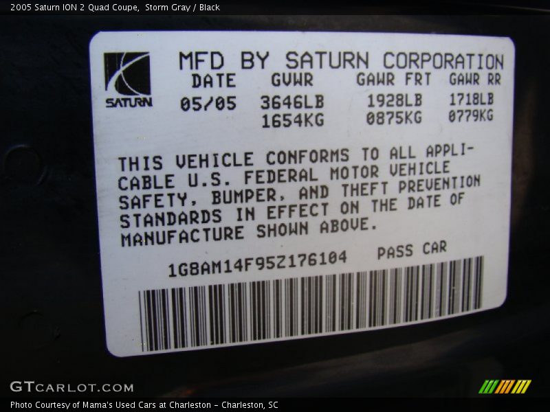 Storm Gray / Black 2005 Saturn ION 2 Quad Coupe