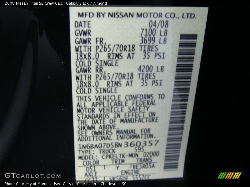 Galaxy Black / Almond 2008 Nissan Titan SE Crew Cab